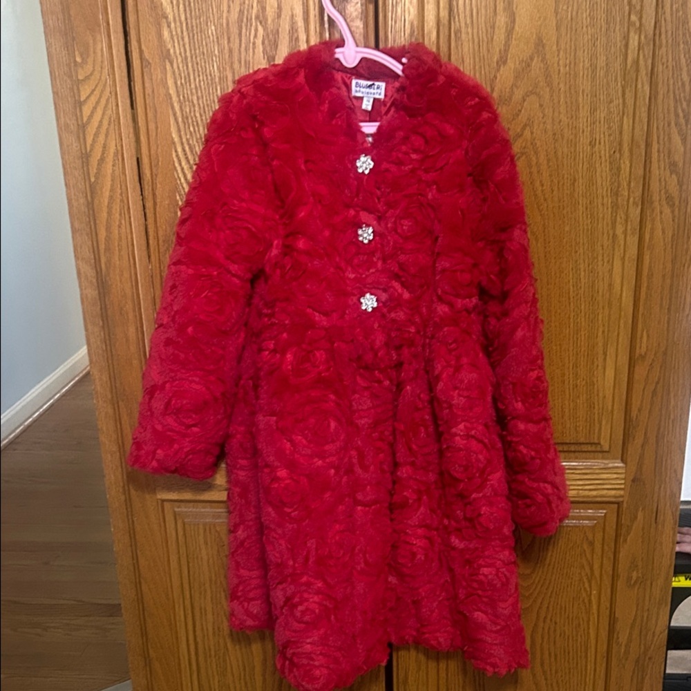 Blueberi Boulevard Red Faux Fur Coat